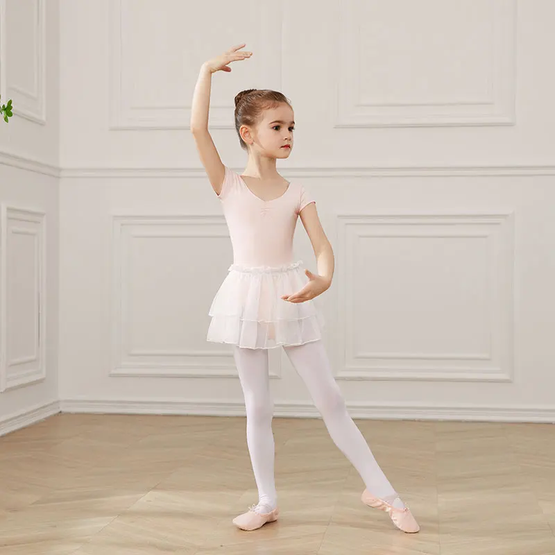 RUYBOZRY Ballet Dance Skirt For Girls Split Sequins Gymnastics Tutu Skirt Mesh Ballerina Short Dress Practice Leotard Dance