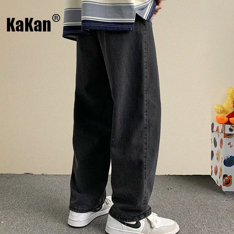 Kakan - Trendy Loose Fitting Straight Leg Versatile Drop Feeling Jeans, Personalized Wide Leg Pants, Student Long Jeans K28-365