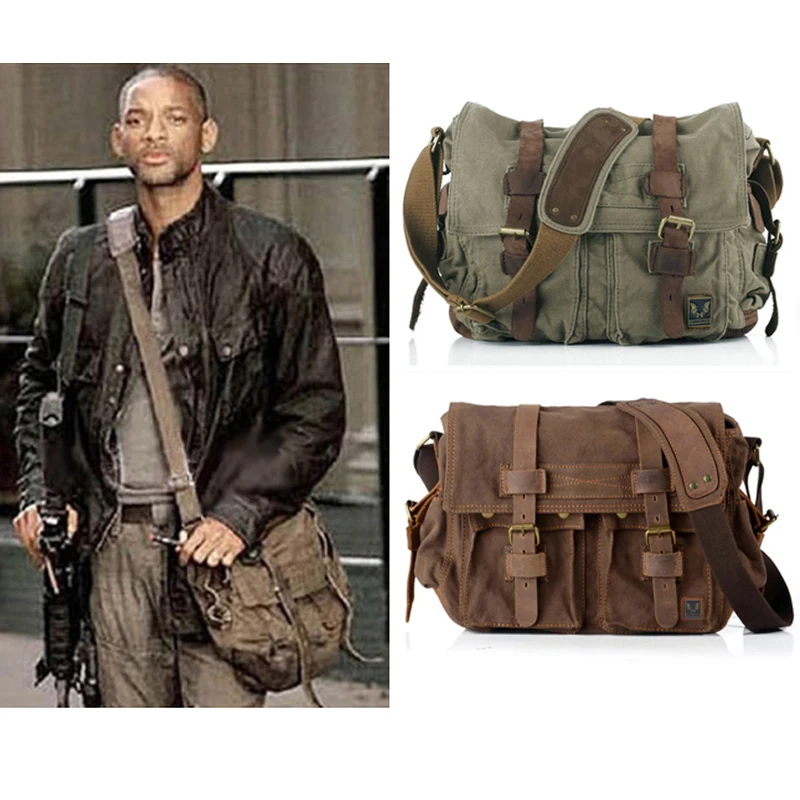 

Military Canvas Genuine leather Men Messenger Bag Canvas Shoulder Bag men Crossbody Bag Casual Bag 2022