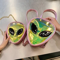 mini transparent backpack cute childrens chain shouler bag mochila feminina aliens pattern waterproof pvc phone coin bag women
