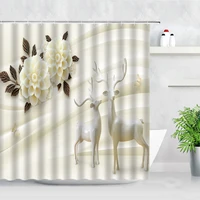 relief stripe pattern shower curtain flower butterfly elk nordic marble style waterproof fabric with hook bathroom bath curtains