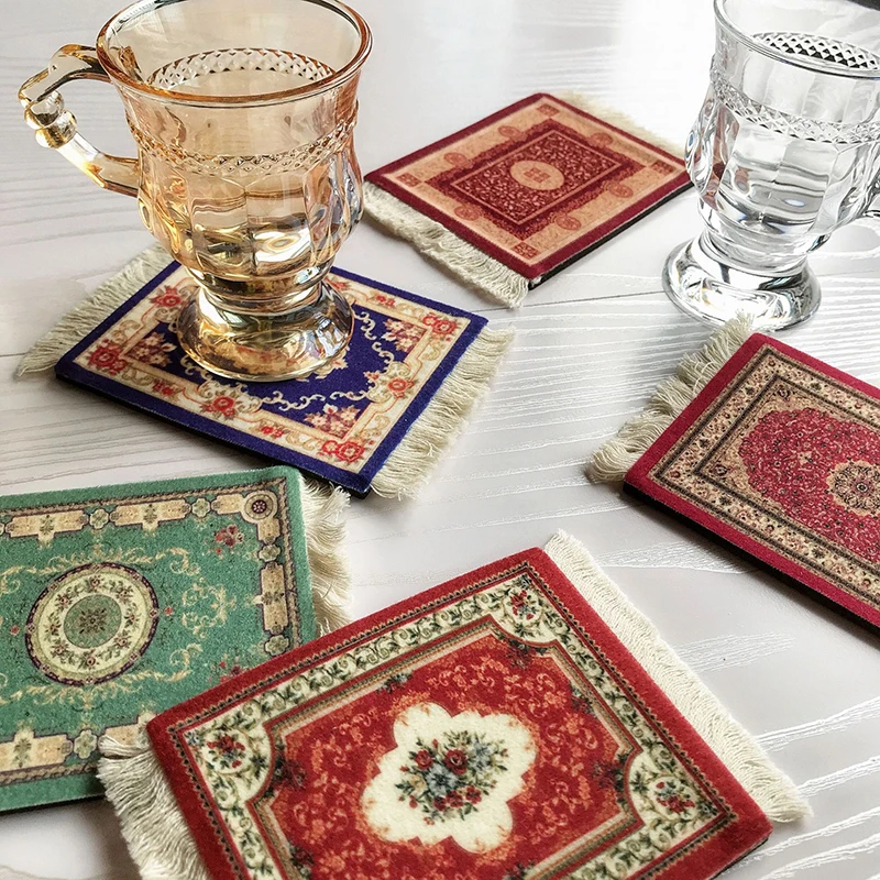 

Persian Mini Woven Rug Mat Mouse Pad Retro Carpet Tassel Coasters Photo Props Laptop PC Mouse Pad Home Office Table Decor Craft