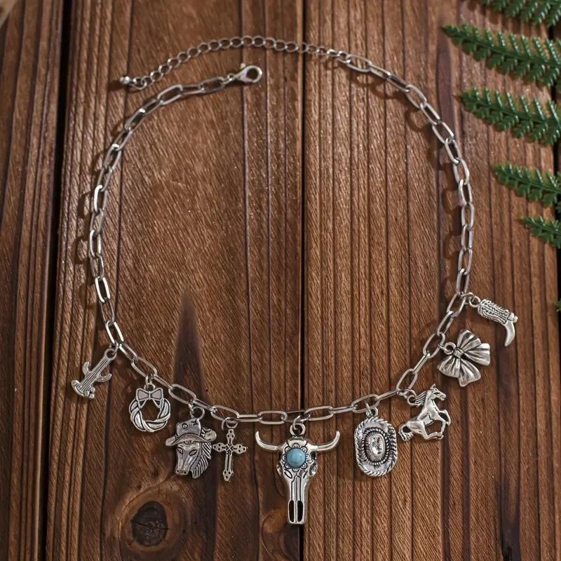 Ожерелье-чокер в стиле панк и ретро-ковбойские ботинки женская трендовая