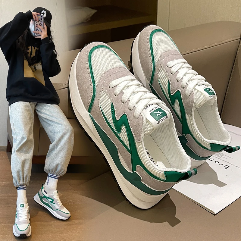

Spring Ladies Casual Women 2022 Trendy Sneakers Lace Up Round Toe Comfort Sole Female Shoes Zapatillas Mujer Spring Handmade