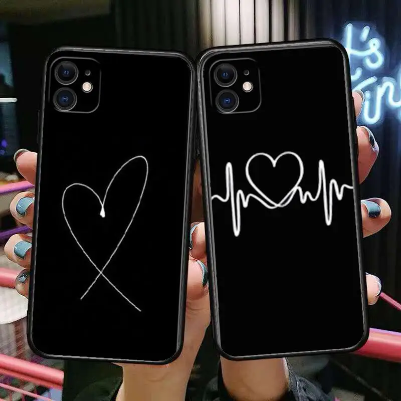 

Black Simple Lines Love Heart Phone Cases For iphone 14 13 Pro Max case 12 11 Pro Max 8 PLUS 7PLUS 6S XR X XS 6 mini se mobile c