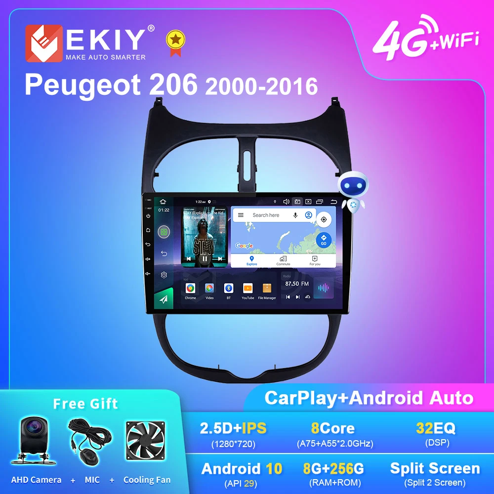 

Автомагнитола EKIY Q7 Android 10 для Peugeot 206 2000-2016 IPS Carplay мультимедийный плеер магнитофон головное устройство Navi NO 2din DVD