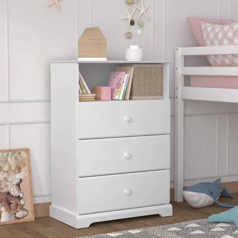 

Campbell Wood 3-Drawer Kids Dresser with Storage Shelf, White,Durable and Strong,79.5 Lbs,15.50 X 27.50 X 40.00 Inches