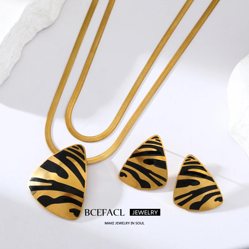 BCEFACL 316L нержавеющая сталь геометрический Тигр брикет ожерелье серьги для женщин