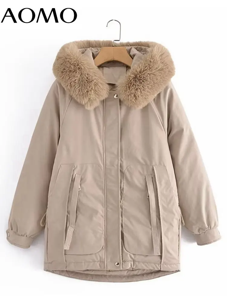 

Женская теплая парка с меховым воротником, длинным рукавом и карманами