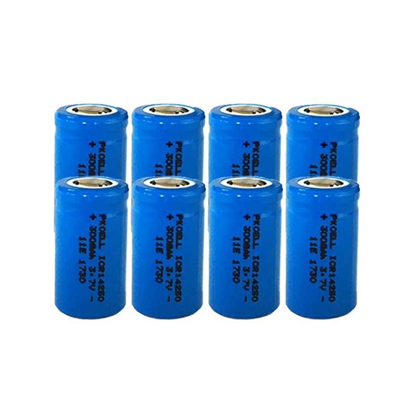 

8X PKCELL ICR14250 Size 1/2AA 300mAh 3.7V Lithium Battery Li-ion Rechargeable Batteries For LED FlashLights Toy Cars