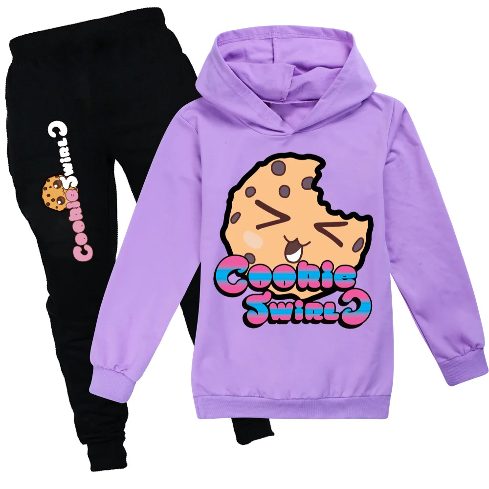 

New Spring And Autumn Childen Fashion Set COOKIE SWIRL C Boys Casual Warm Hoodie + Black Pants 2PCS Girls Outfits Kids Clothes