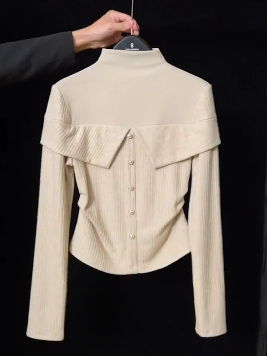 Плюс размер Новый этого года кремово-белый трикотаж с длинными рукавами для