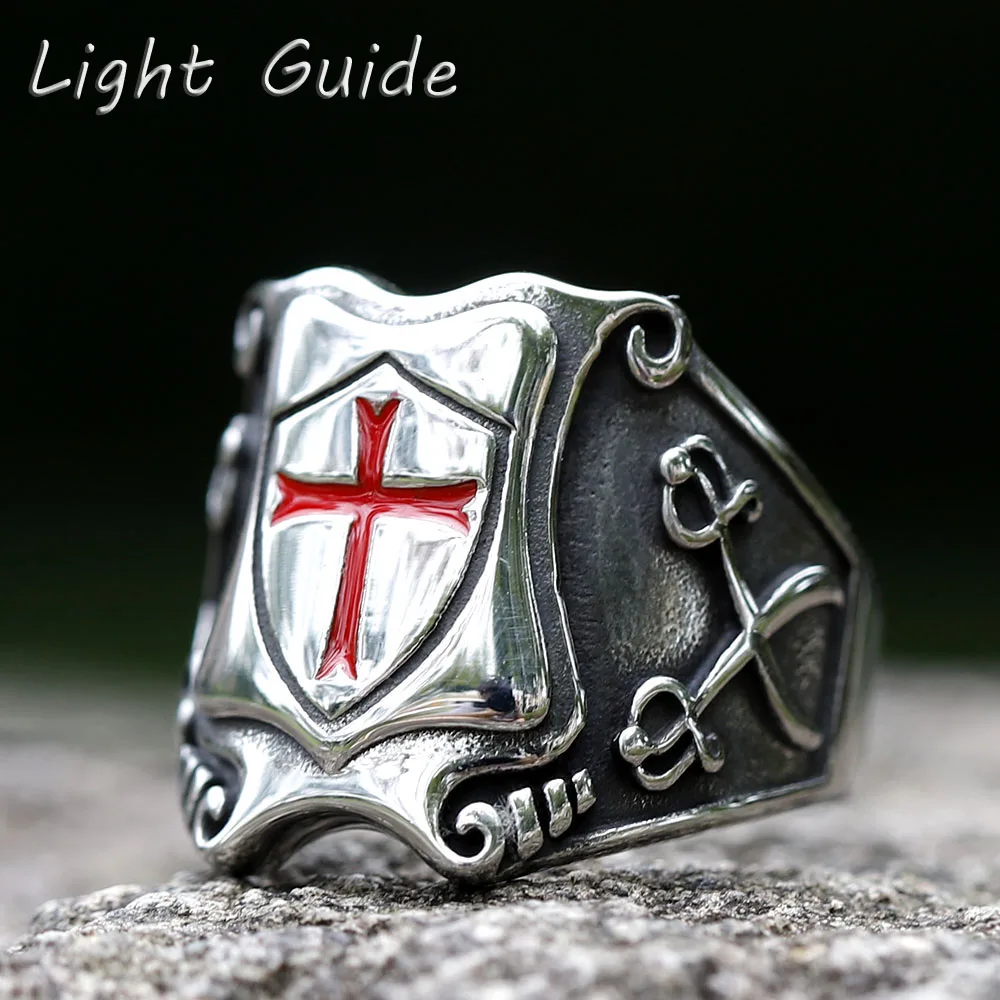 

2022 NEW Men's 316L stainless-steel rings Knights Templar Red Cross RING for teens Biker Party Jewelry Gift free shipping