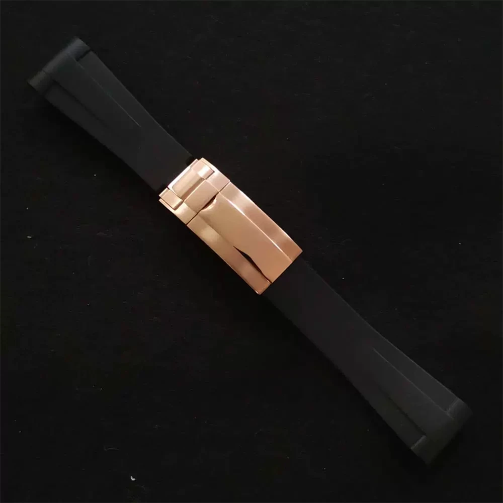 20mm Rubber Watchband For NH35 Movement Yacht Watch Case Silicone Strap Black Watch Band Bracelet with Single-Fold Buckle