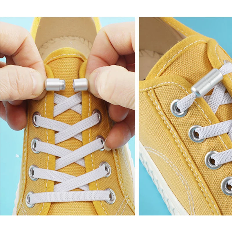 2Pcs Elastic Laces Clasps Metal Capsule Lock Buckles Tip Ends No Tie Shoelaces Tieless Elastic Lazy Shoelace Accessries