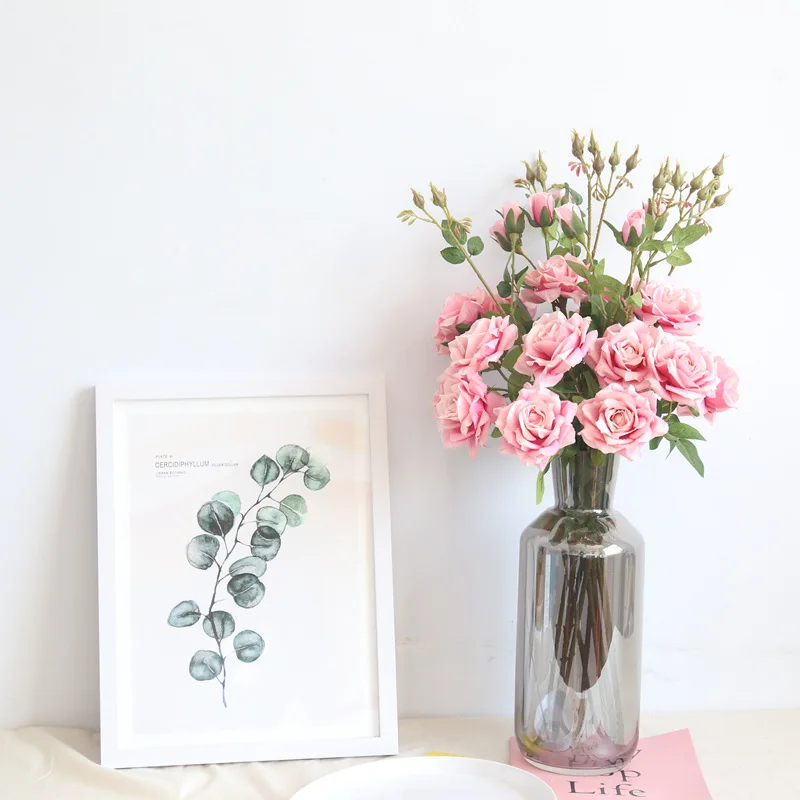 

Artificial Flower 3 Heads Rose Branch Home Wedding Party Decoration DIY Wedding Flower Photography Props Fake Silk Flower