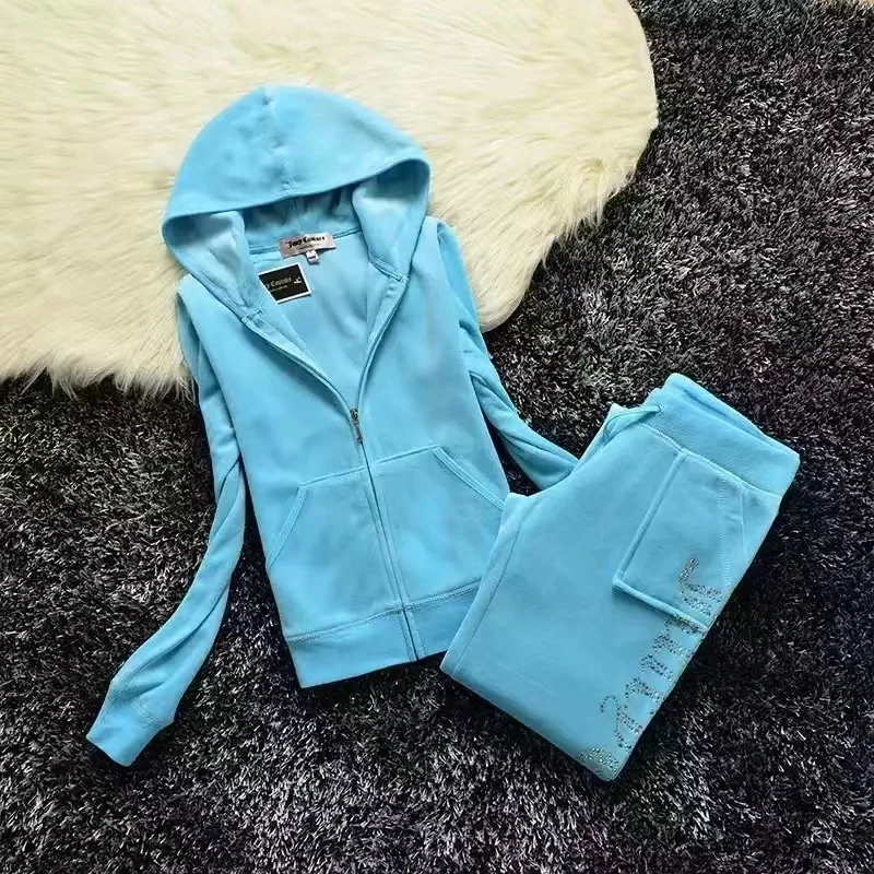 

Spring/Fall 2023 Women's Brand Velvet Fabric Velour Tracksuits Suit Women Track Suit Hoodies And Pants Fat Sister Sportswear