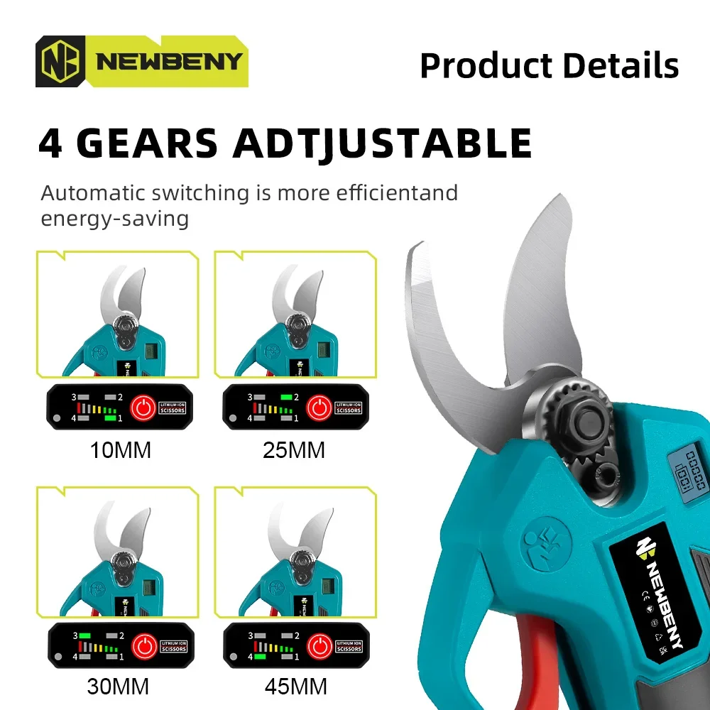 NEWBENY 30 мм бесщеточные электрические секаторы с 4 передачами аккумуляторные