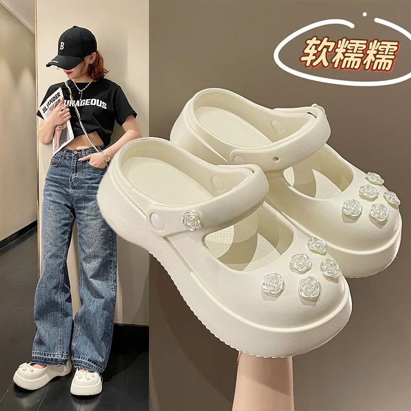 

2023 Mary Jane Sandals Summer Fashion Close Toe Slippers Women's New Anti Slip Thick Sole Hole Shoes Black Garden shoes