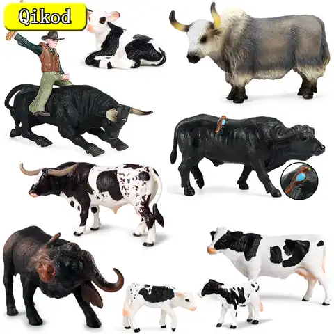 Высококачественная имитация быка, фигурки животных на ферме, бизон, стадо, крупный рогатый скот, мадор, коровы, яка, фигурки героев из твердо...