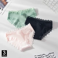 woman cotton panties sexy lace briefs fashion solid color knickers girls bow underpants set underwear dropshipping 3 pcslot