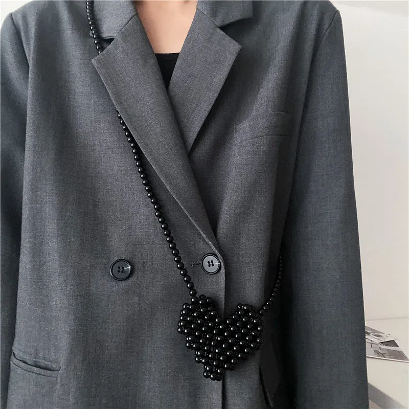 Handmade Mini Heart Shape Beads Women Crossbody Bags Delicate Purse for Girls High Quality Handbag Purse Pouch Red Black Green