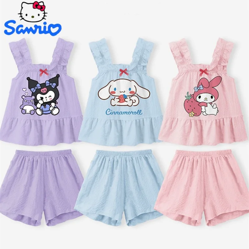 

Cinnamoroll My melody Kuromi Girls Summer Thin Pajamas Set Girly Heart Exquisite Children's Gift Kawaii Homewear Two-piece Set