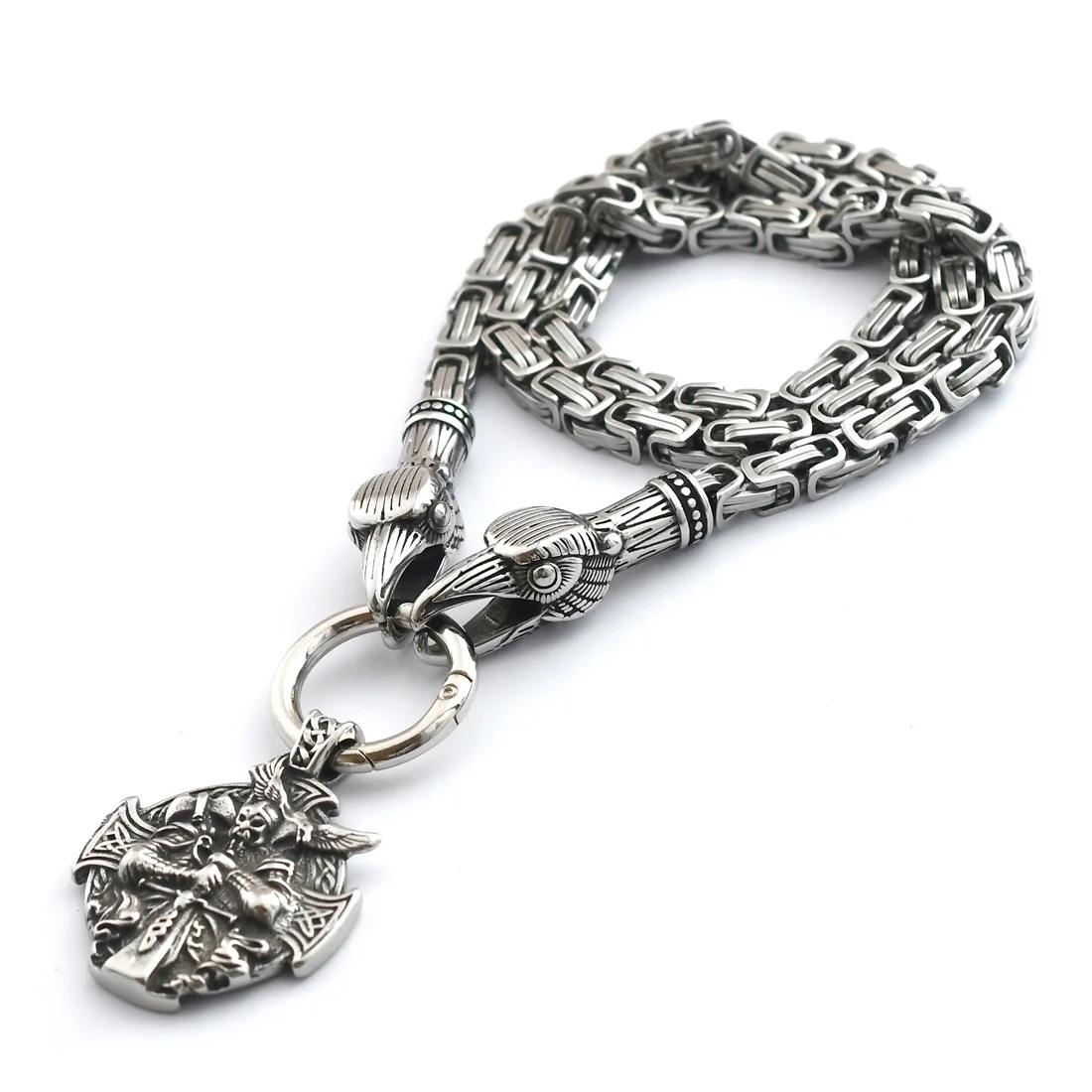 

Viking Stainless Steel Raven Head King Chain Necklace Nordic Odin Raven Warrior Pendant Men's Viking Jewelry Gift