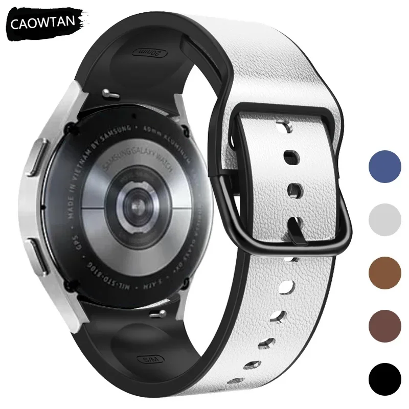 Кожаный ремешок для часов Samsung Galaxy Watch 6 5 4 44 мм 40 браслет без зазора 5Pro 45 Correas Classic 43