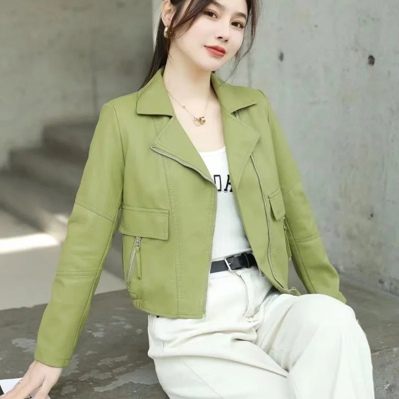 

New Women Clothes Faux PU Leather Jacket Spring Autumn Fashion Zipper Moto Biker Style Slim Coat Short Tops Outerwear Female