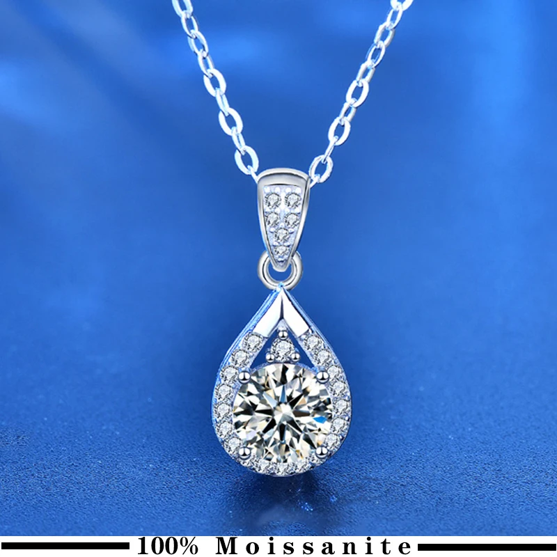 

925 Silver Rhodium plating Pendant For Women Round 6.5mm 1CT lab diamond Luxury Moissanite Gemstone Pendant Necklace for Wedding