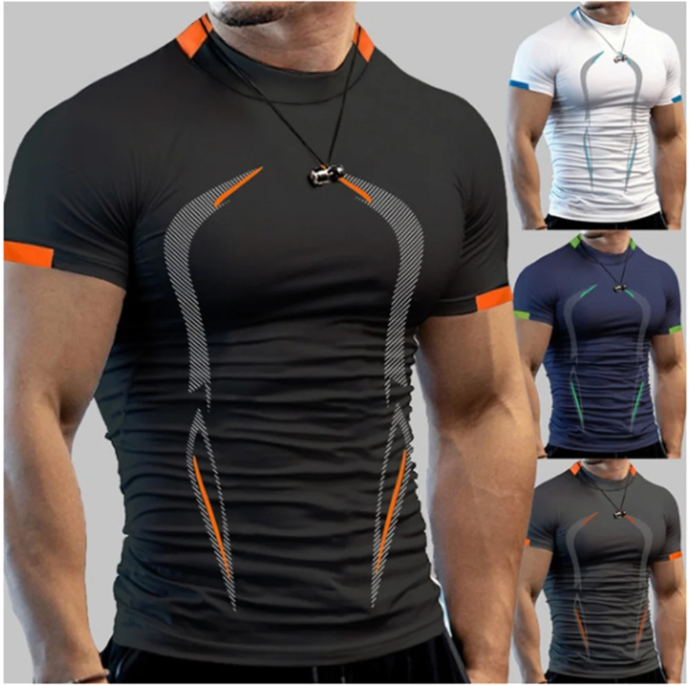 

Summer Gym Running Sport T-shirt Men Fitness Quick Dry Tops Bodybuilding Oversized Training Workout Short Sleeve T-shirt Clothes