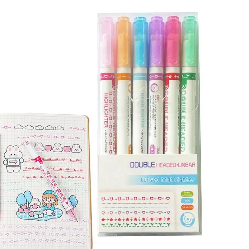 

6 шт., многоцветная ручка-маркер с двойным наконечником