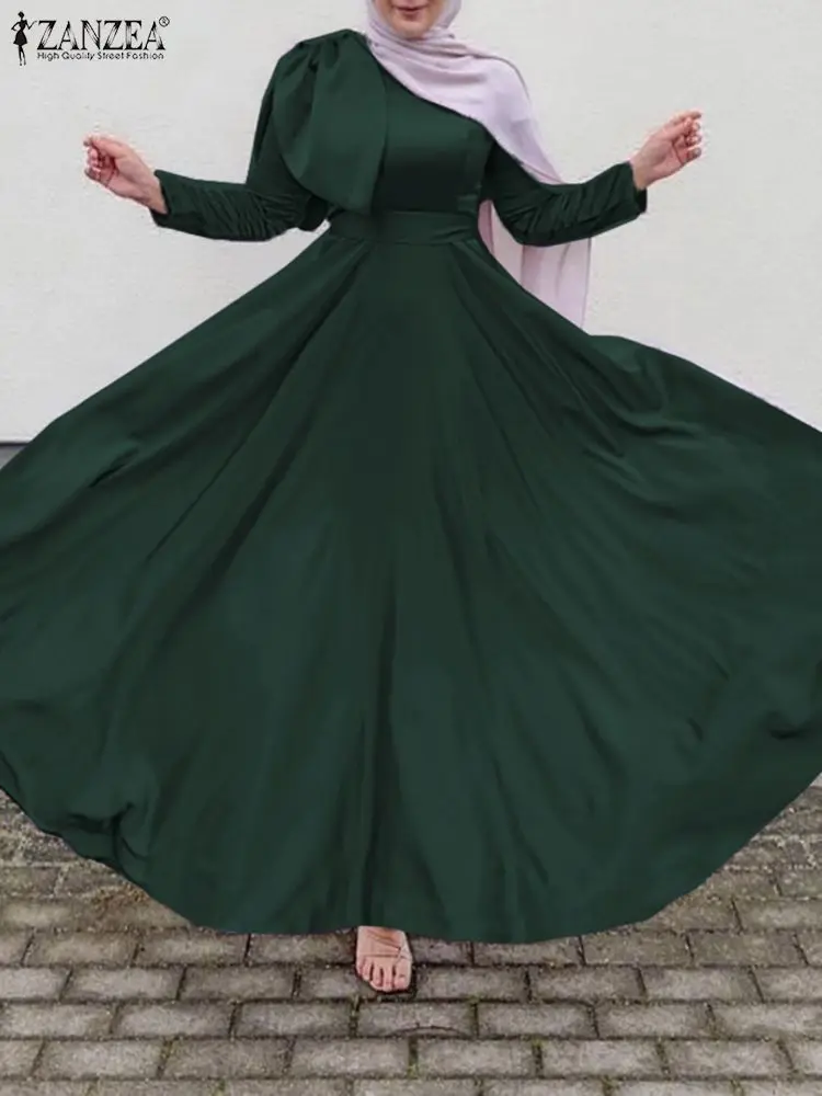 

Мусульманское однотонное платье ZANZEA, длинные платья Дубая, Турецкая абайя, Женский Большой сарафан, модные элегантные Макси-платья, атласное платье IsIam