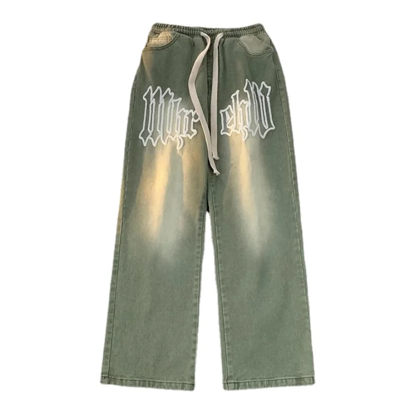 DEEPTOWN Y2K Straight Jeans Harajuku Denim Pants Streetwear Trousers Male Hip Hop Loose Oversize Casual Brown Green Plus 5XL