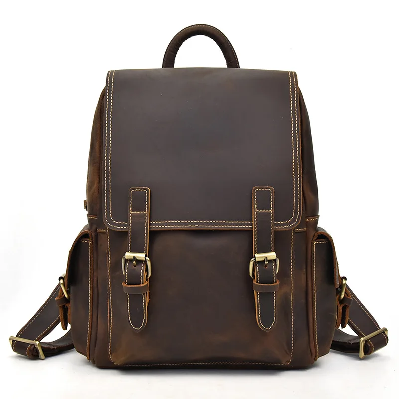 Men's Leather Backpack For Students Genuine Leather Laptop Backpack School Bags Leisure Outdoor Sports Backpack Men Travel Bag