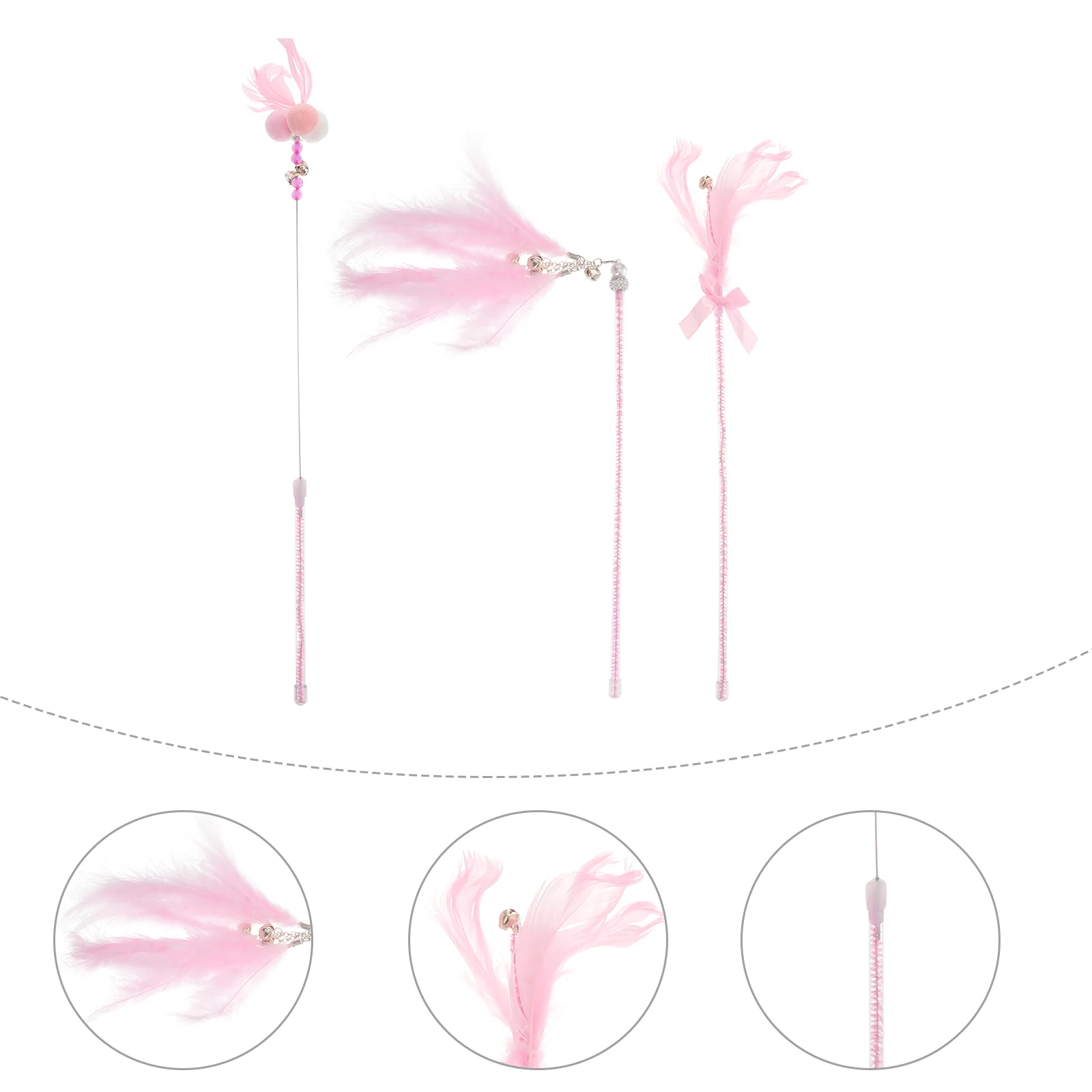 

3 Pcs Teasing Cat Sticks Ring Bell Feather Steel Wire Cat Teasing Pet Teasing Sticks Pet Supplies for Kitten