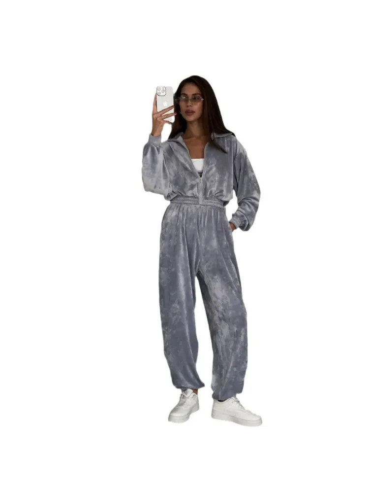 Короткий бархатный костюм с капюшоном женская одежда весенне-осенний новый