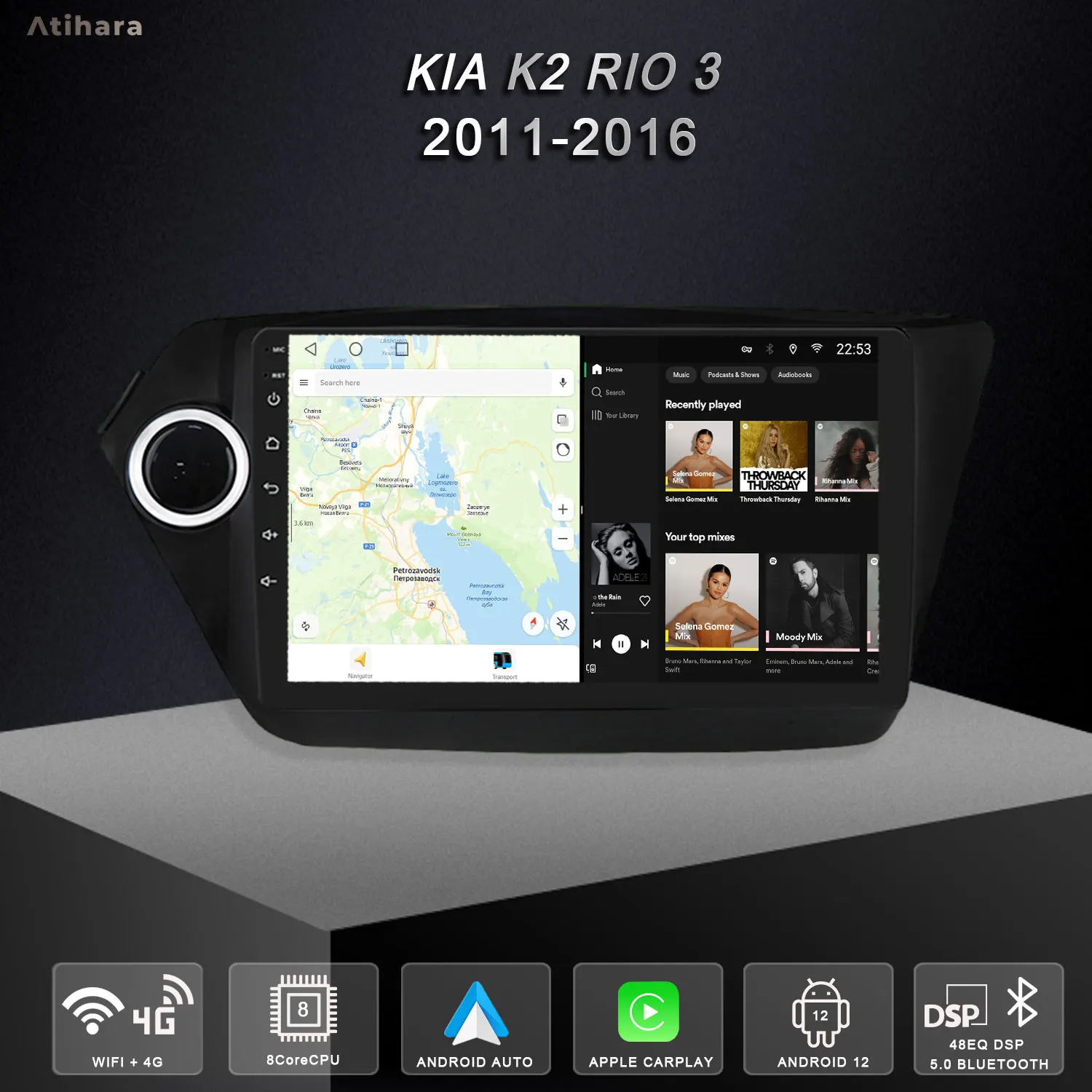 Atihara 9-дюймовый Android автомобильный радиоприемник для Kia K2 Rio 3 2011-2016 Carplay Auto 2Din