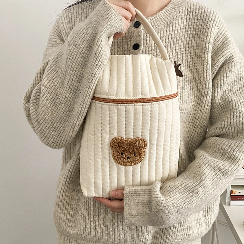 

Cute Handbag Women Large Capacity Zipper Portable Tablet Book Storage Bags Korean Fashion Cartoon Bear Multifunction Tote Bags