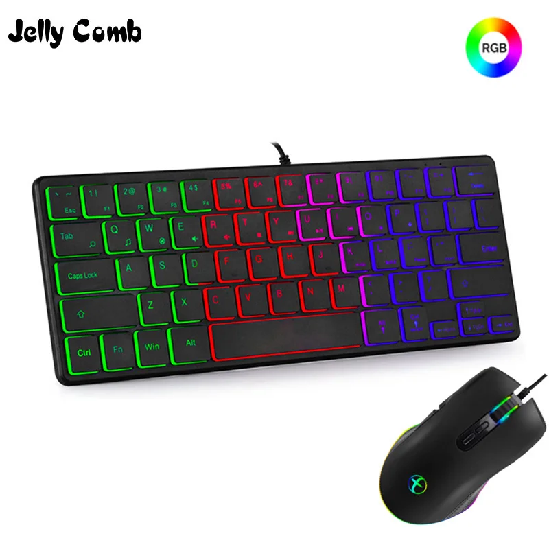 Клавиатура и мышь Jelly Comb с RGB-подсветкой, проводная игровая клавиатура с расческой для офиса и дома, русская и испанская Раскладка