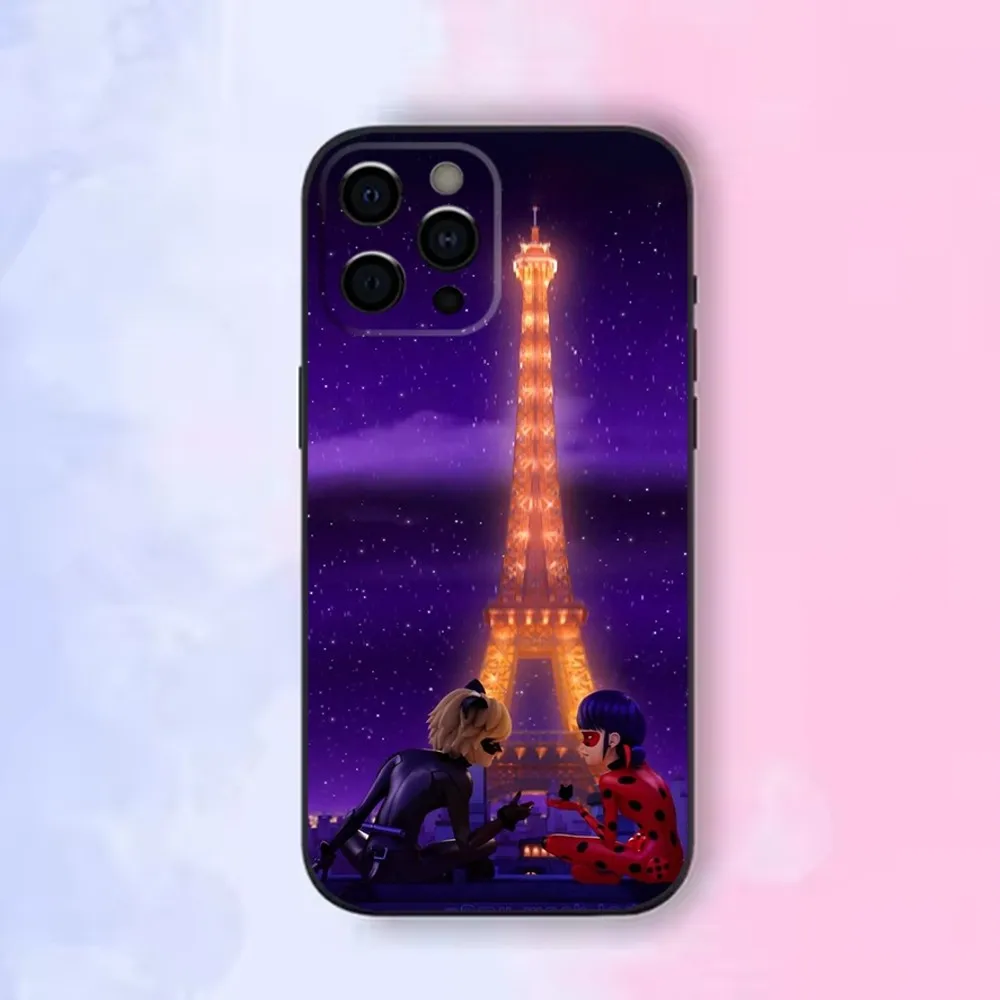 Cat Noir Phone Case For iPhone16 15 14 13 12 Mini 11 Pro XR X XS MAX 7 8 Plus L-LadybugES-S Silicone Cover Soft Black