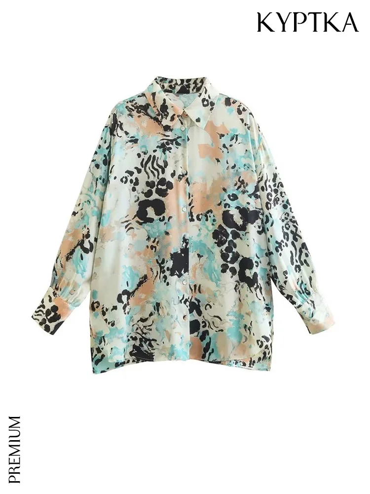 

KYPTKA Women Fashion Loose Printed Shirts Vintage Long Sleeve Front Button Female Blouses Blusas Chic Tops