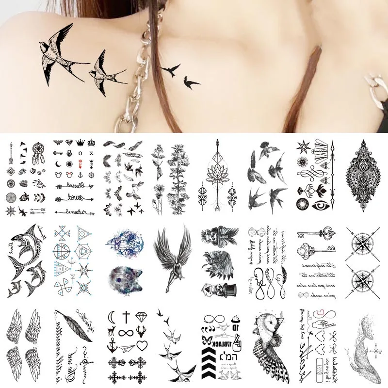 Sketch Dayan Waterproof Temporary Tattoo Stickers Women Full Body Makeup Wings Decals Flash Fake Tattoos for Men Women