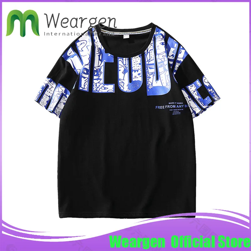 

Футболка Weargen TX8711 для мужчин и женщин, стильная рубашка в стиле хип-хоп, с коротким рукавом, с принтом логотипа в стиле Харадзюку, на лето