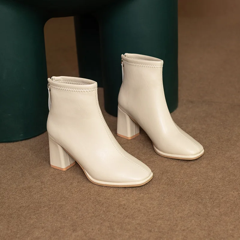 

Женские ботильоны на квадратном каблуке, ботинки на молнии сзади, на высоком каблуке, зимняя обувь, 2022