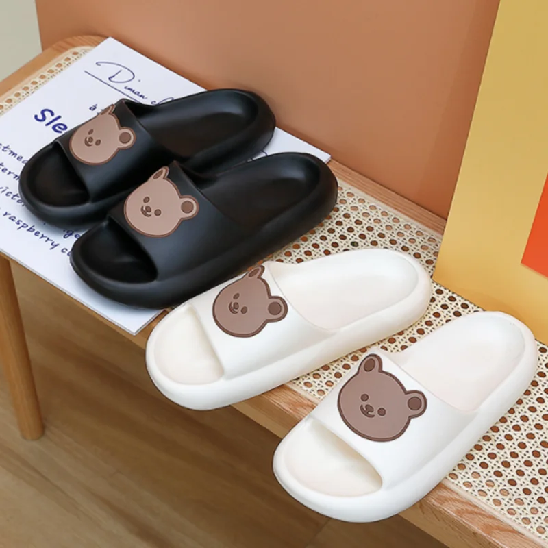 

2022 Women Thick Sole Slippers Indoor Home Non-slip Slippers Graffiti Casual Beach Slides EVA Quality Cartoon Bear Animals Shoes