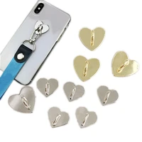 2pcs mobile phone heart finger ring stand holder hooks with back adhesive metal glossy love heart buckle mount kickstand grip