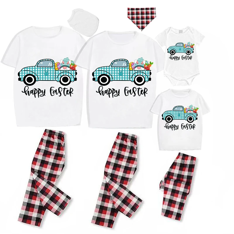 Easter Family Matching Pajamas Exclusive Design Happy Easter Gnomies Car White Pajamas Set
