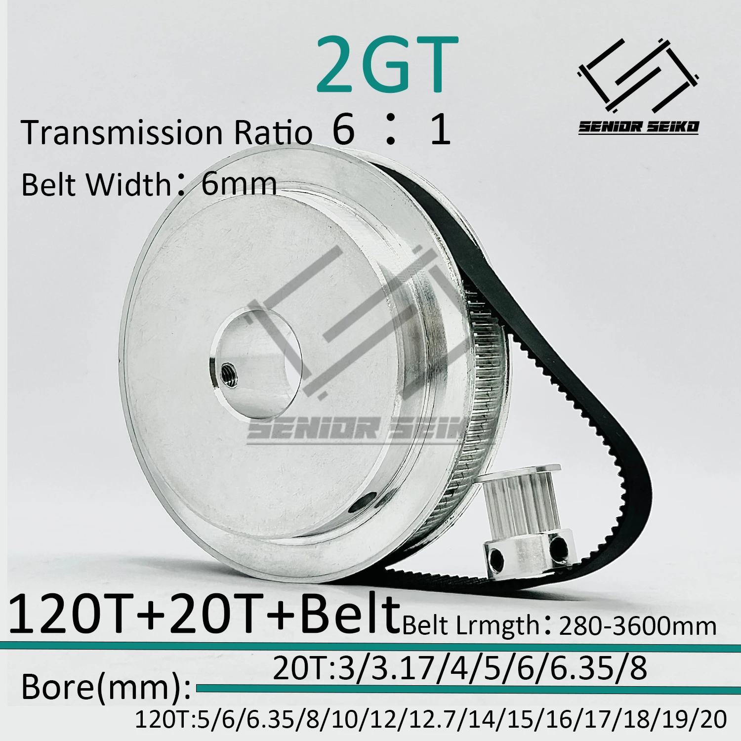 

Комплект шкивов 2GT GT2 120T 20T 6:1